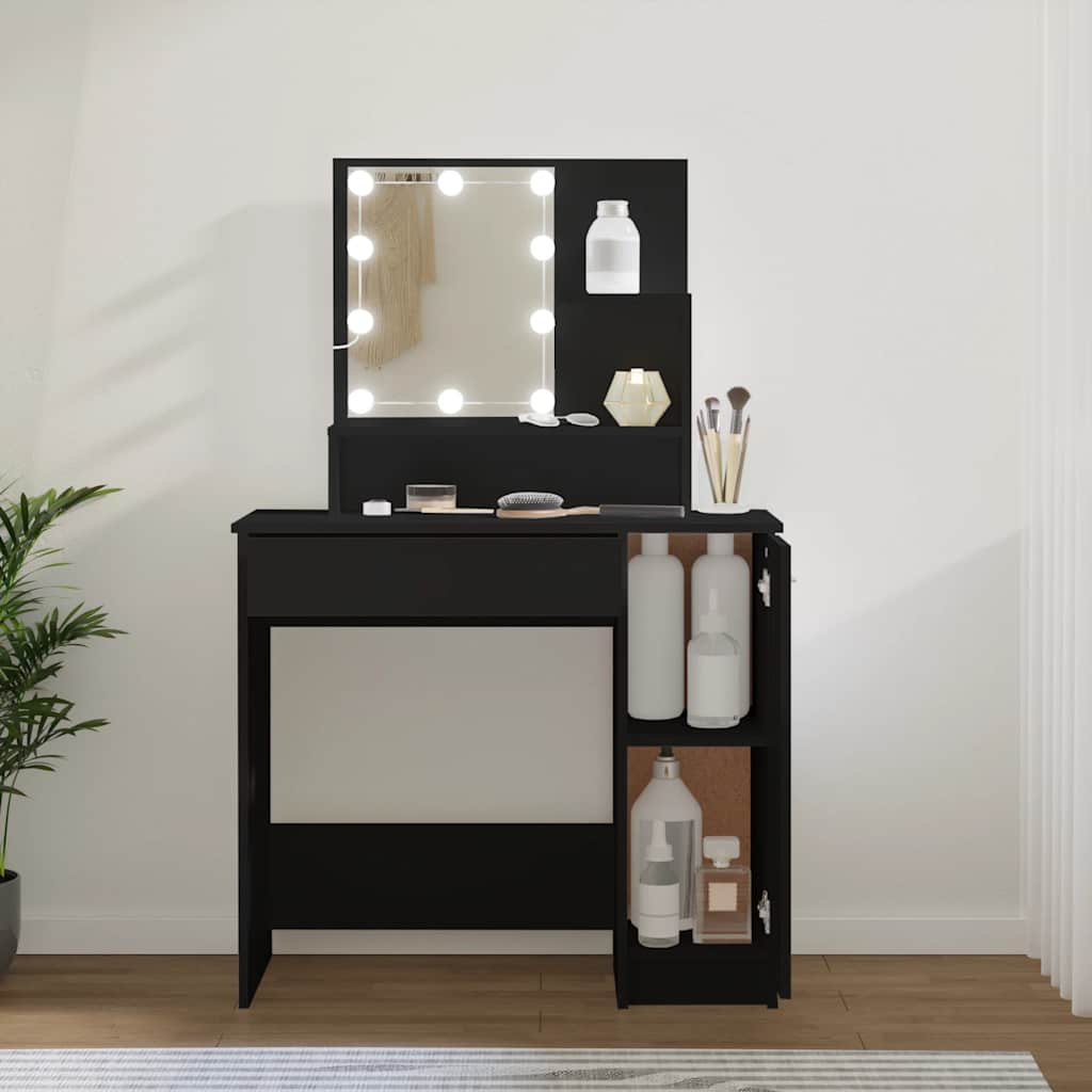 Dressing Table with LED Black 86.5x35x136 cm
