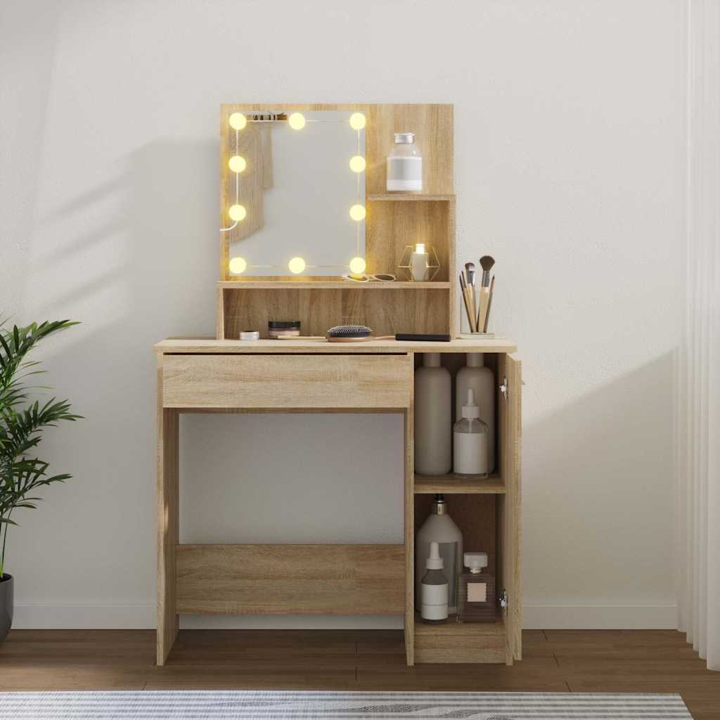 Dressing Table with LED Sonoma Oak 86,5x35x136 cm