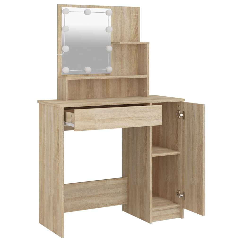 Dressing Table with LED Sonoma Oak 86,5x35x136 cm