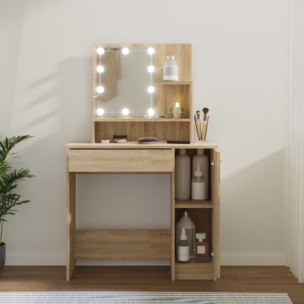 Dressing Table with LED Sonoma Oak 86,5x35x136 cm