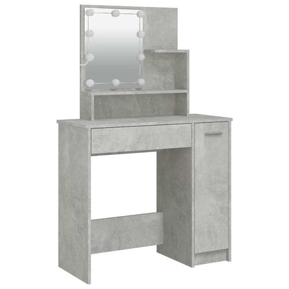 Dressing Table with LED Concrete Grey 86,5x35x136 cm