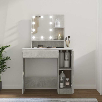 Dressing Table with LED Concrete Grey 86,5x35x136 cm