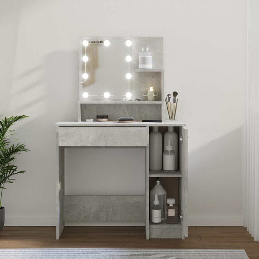 Dressing Table with LED Concrete Grey 86,5x35x136 cm