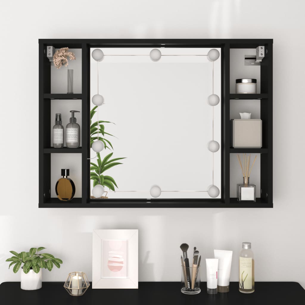 Mirror Cabinet with LED Black 76x15x55 cm