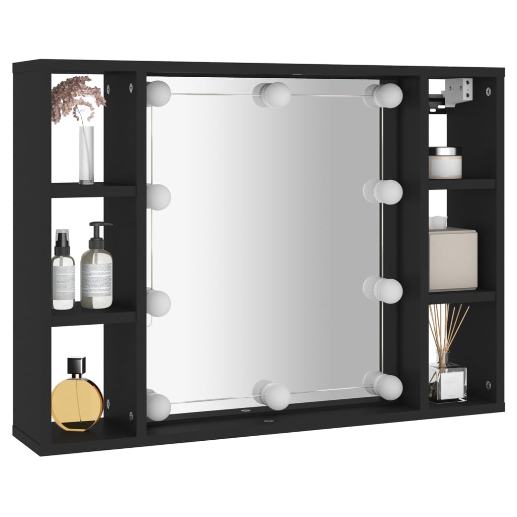 Mirror Cabinet with LED Black 76x15x55 cm