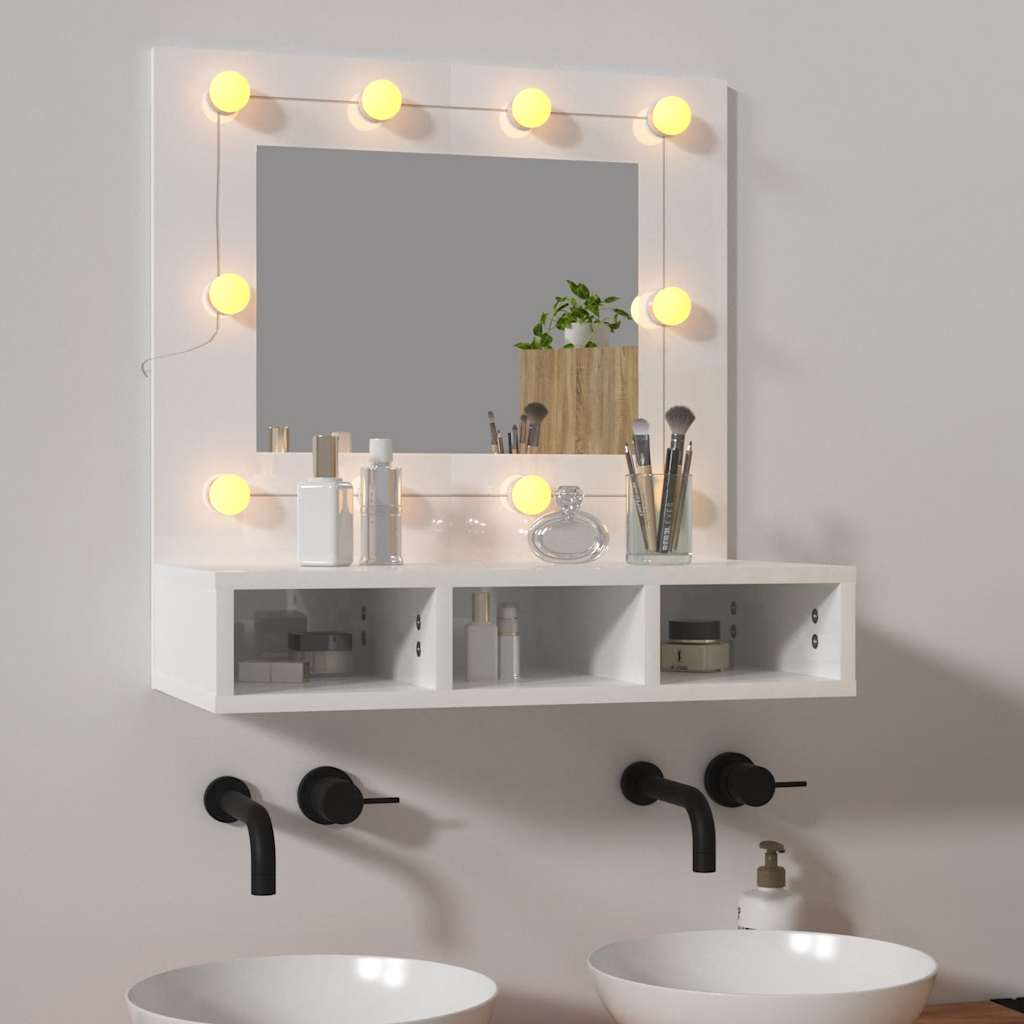 Mirror Cabinet with LED High Gloss White 60x31.5x62 cm