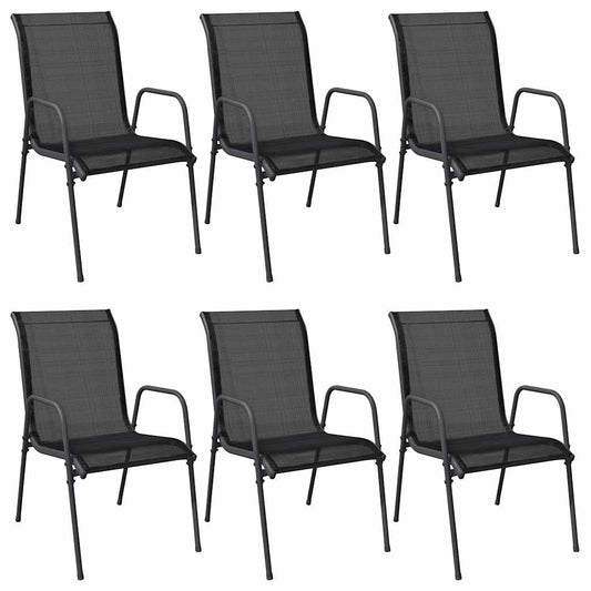 Garden Chair | Set of 6 | Black and anthracite | Steel, Textilene | Large
