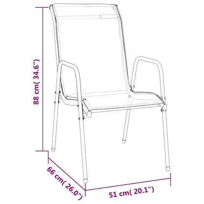 Garden Chair | Set of 6 | Black and anthracite | Steel, Textilene | Large