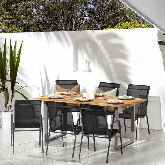 Garden Chair | Set of 6 | Black and anthracite | Steel, Textilene | Large