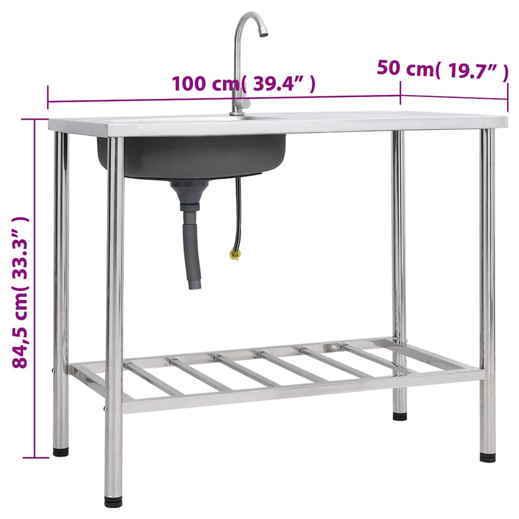 Camping Sink Single Basin with Tap Stainless Steel