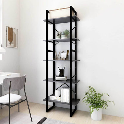 5-Tier Book Cabinet Grey 60x30x175 cm Engineered Wood