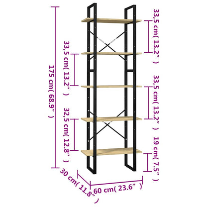 5-Tier Book Cabinet 60x30x175 cm Solid Wood Pine