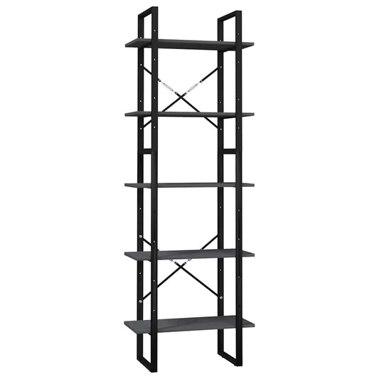 5-Tier Book Cabinet Grey 60x30x175 cm Solid Wood Pine