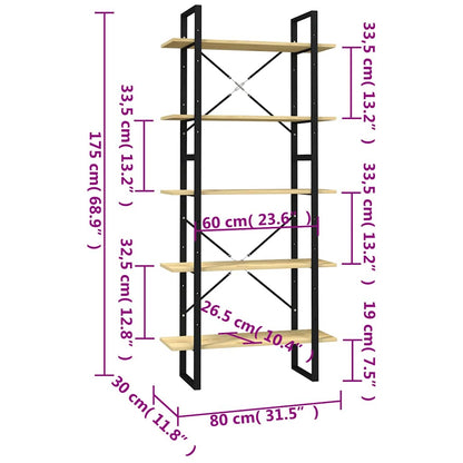 5-Tier Book Cabinet 80x30x175 cm Solid Wood Pine