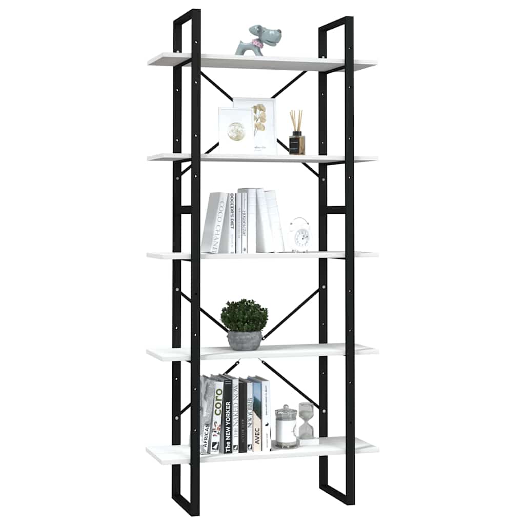 5-Tier Book Cabinet White 80x30x175 cm Solid Wood Pine