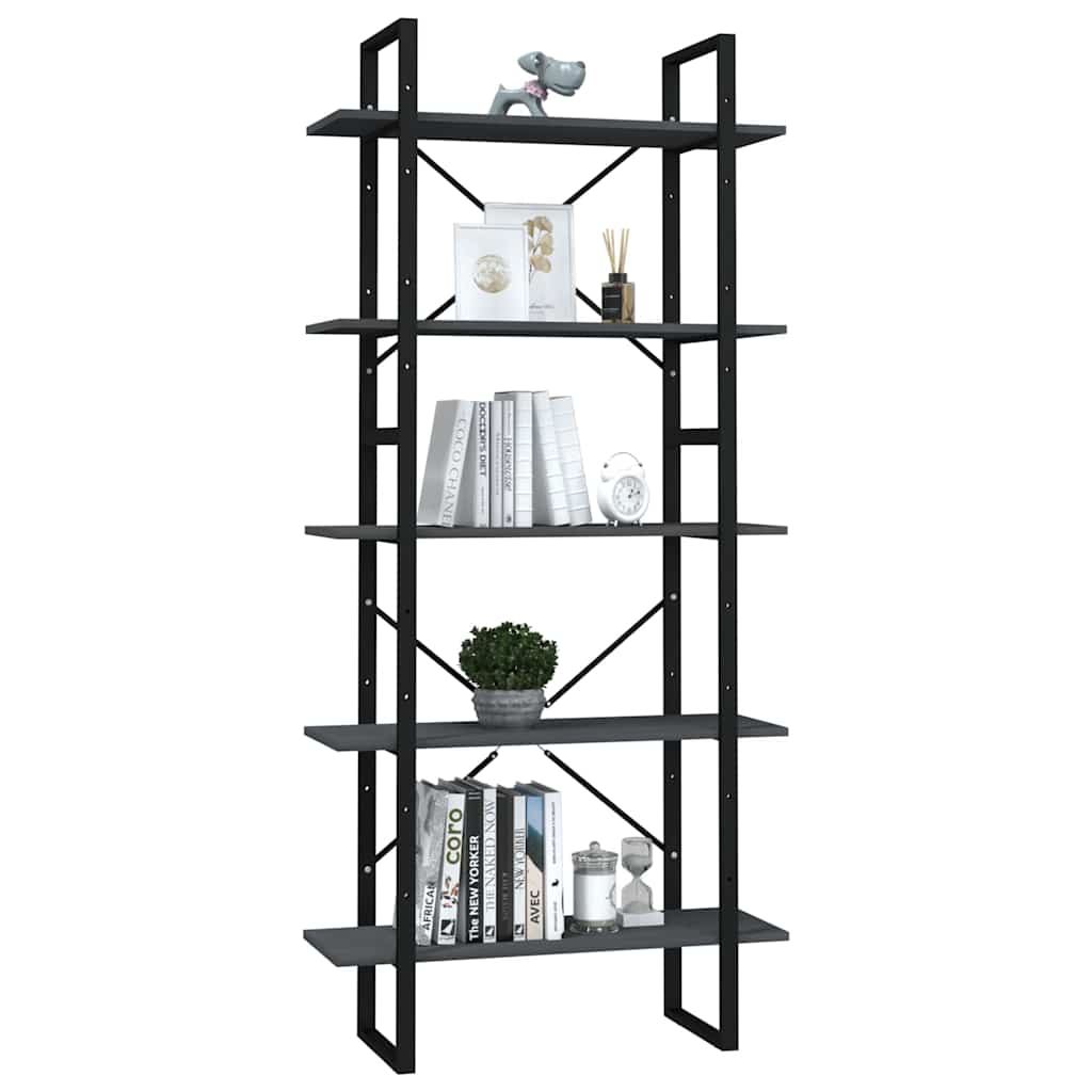 5-Tier Book Cabinet Grey 80x30x175 cm Solid Wood Pine