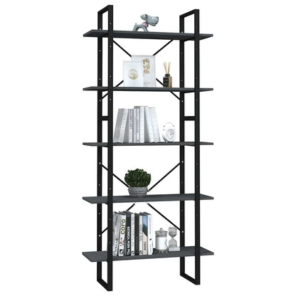 5-Tier Book Cabinet Grey 80x30x175 cm Solid Wood Pine