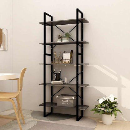 5-Tier Book Cabinet Grey 80x30x175 cm Solid Wood Pine