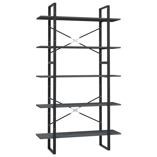 5-Tier Book Cabinet Grey 100x30x175 cm Solid Wood Pine