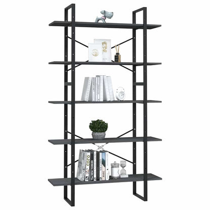 5-Tier Book Cabinet Grey 100x30x175 cm Solid Wood Pine