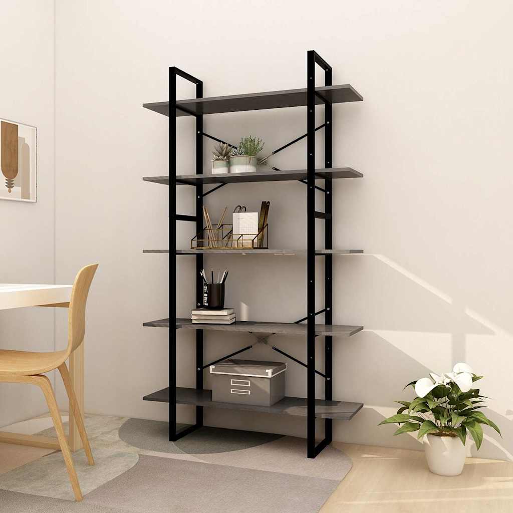 5-Tier Book Cabinet Grey 100x30x175 cm Solid Wood Pine