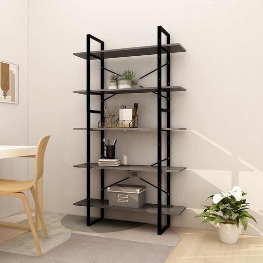 5-Tier Book Cabinet Grey 100x30x175 cm Solid Wood Pine