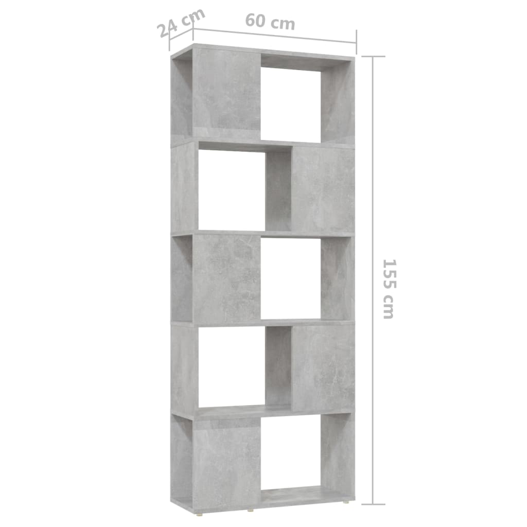 Book Cabinet | Concrete grey | Engineered wood | 155 cm tall