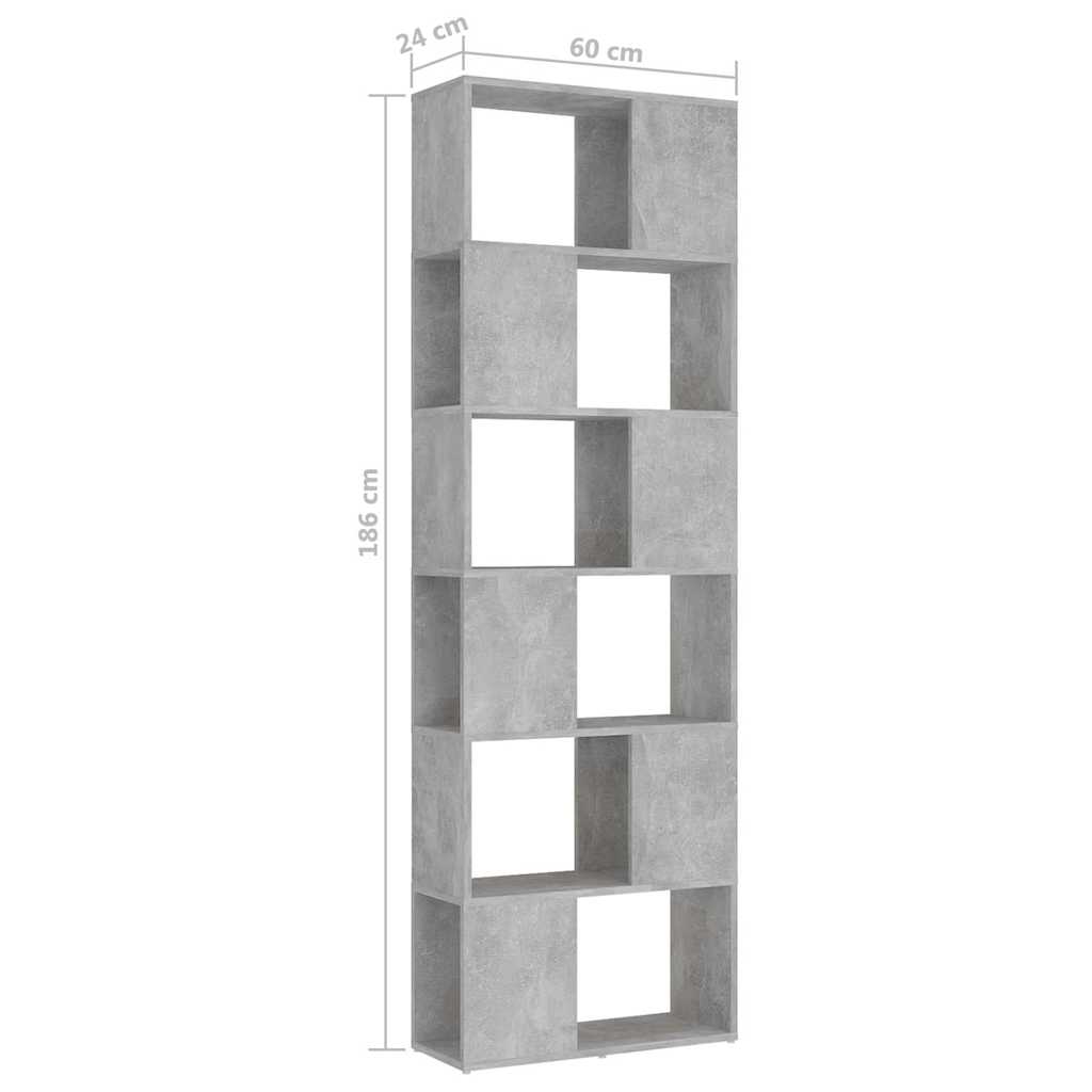 809102 vidaXL Book Cabinet Room Divider Concrete Grey 60x24x186 cm Engineered Wood