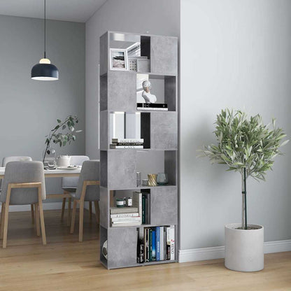809102 vidaXL Book Cabinet Room Divider Concrete Grey 60x24x186 cm Engineered Wood