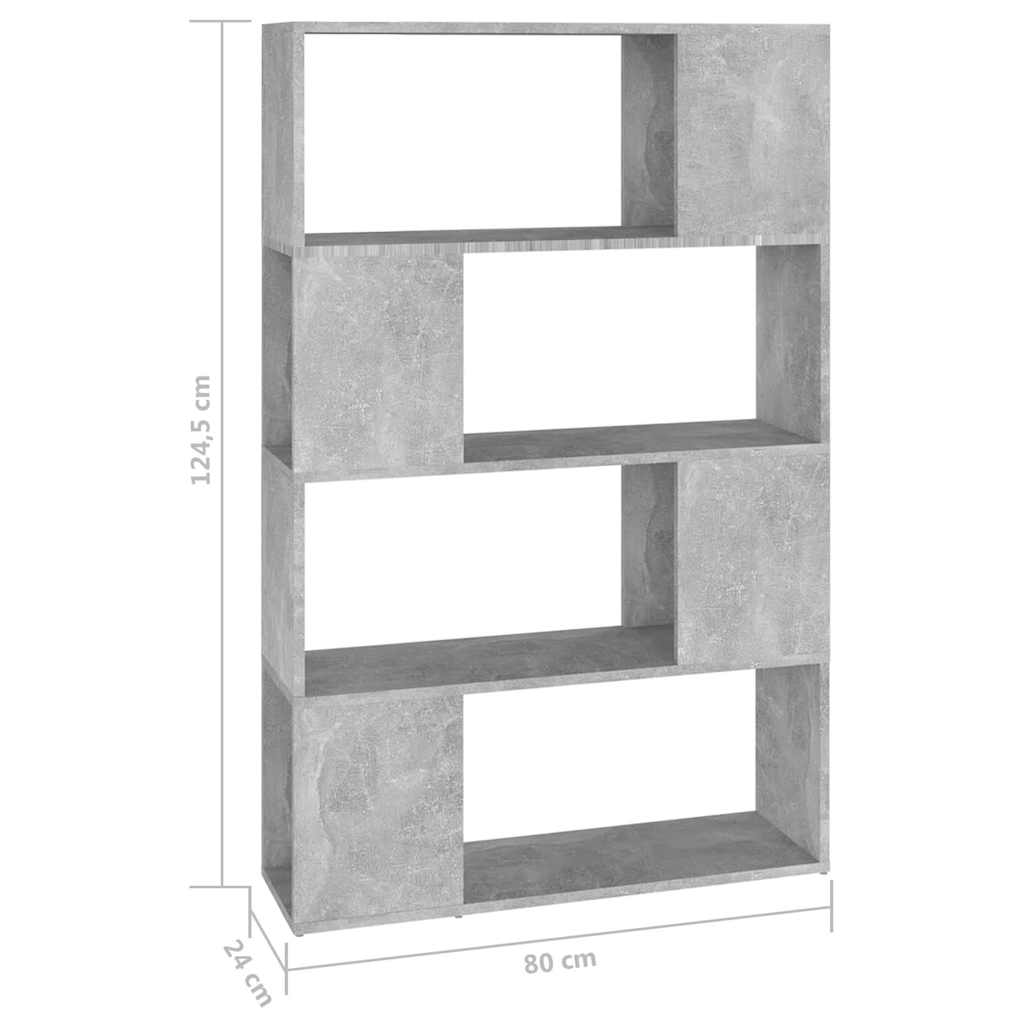 809138 vidaXL Book Cabinet Room Divider Concrete Grey 80x24x124,5cm Engineered Wood