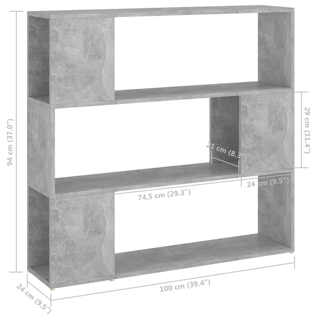 Book Cabinet Room Divider Concrete Grey 100x24x94 cm