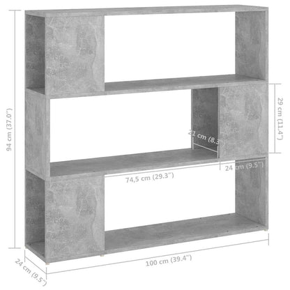 809183 vidaXL Book Cabinet Room Divider Concrete Grey 100x24x94 cm