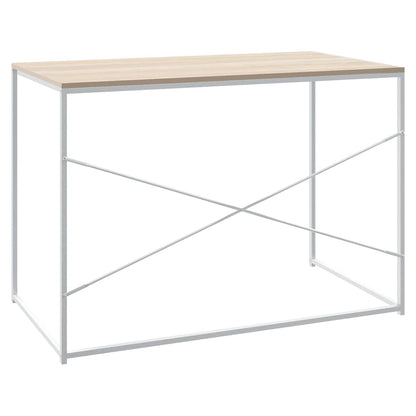 Computer Desk White and Oak 110x60x70 cm Engineered Wood