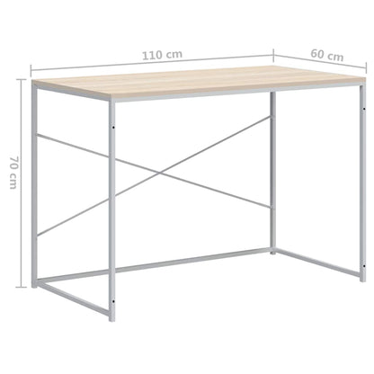 Computer Desk White and Oak 110x60x70 cm Engineered Wood
