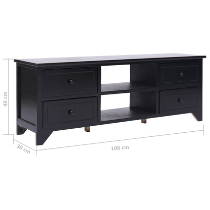Tv Cabinet | Black | Solid Paulownia Wood, MDF | 108 x 30 x 40 cm