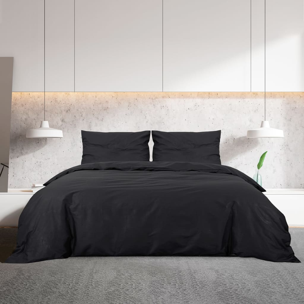 Duvet Cover Set Black 200x220 cm Light-weight Microfiber