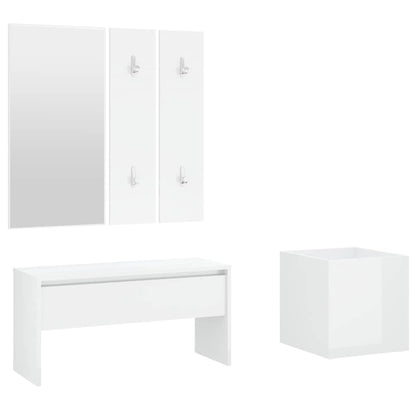 Hallway Furniture Set High Gloss White Engineered Wood