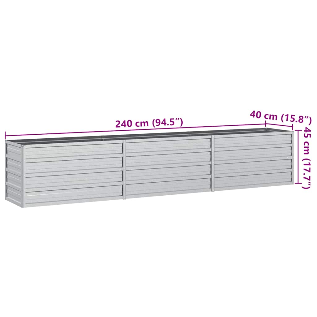 Garden Raised Bed 240x40x45 cm Galvanized Steel Silver