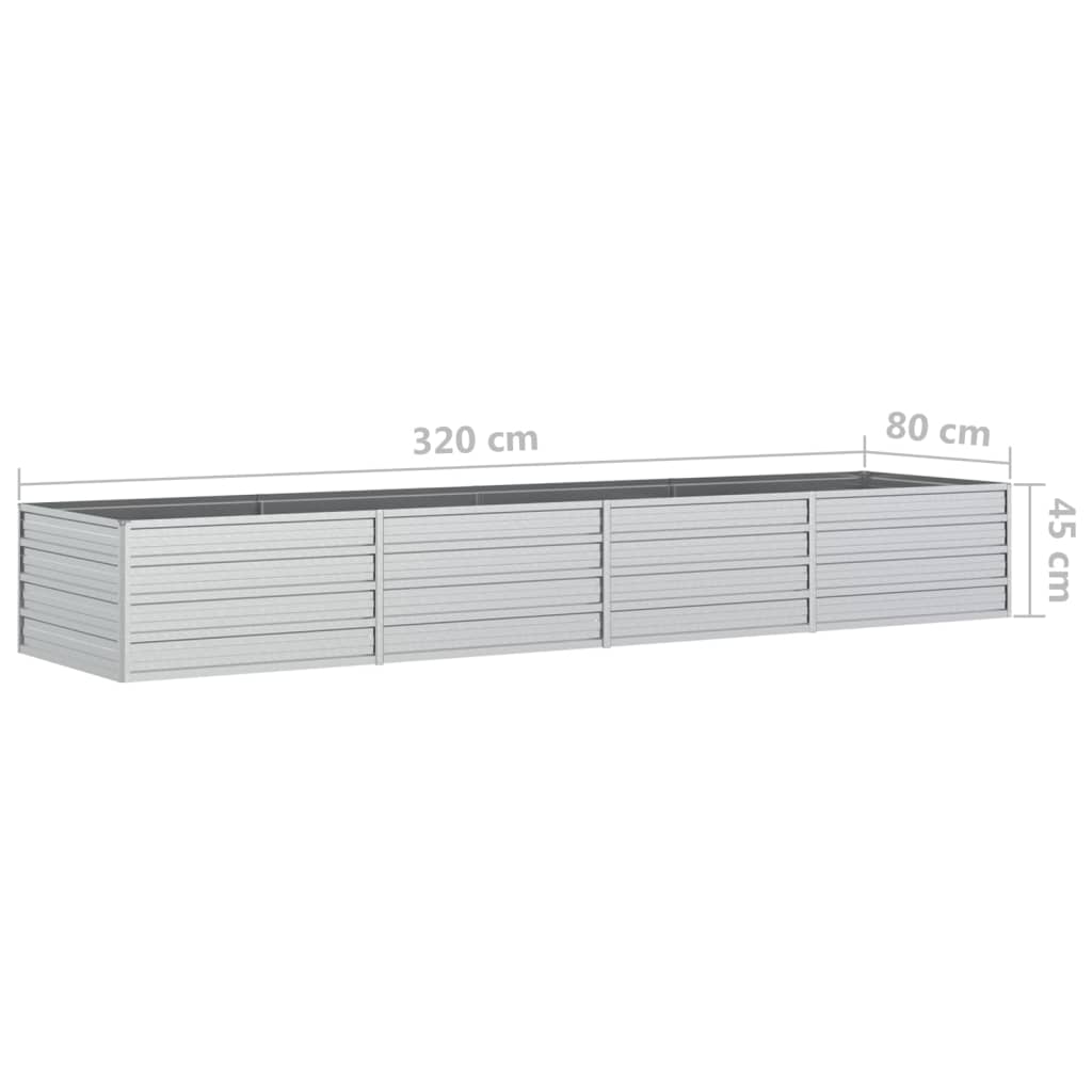 Garden Raised Bed 320x80x45 cm Galvanized Steel Silver