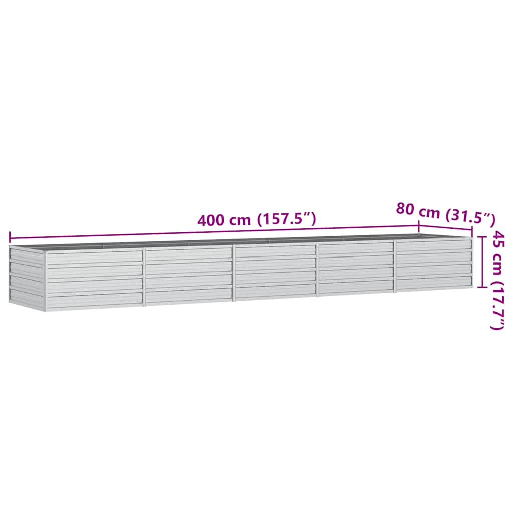 Garden Raised Bed 400x80x45 cm Galvanized Steel Silver