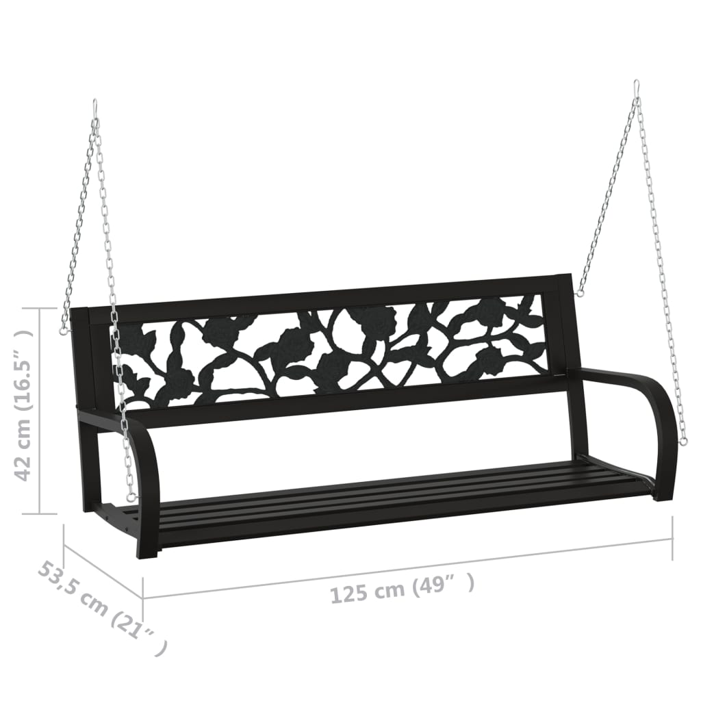 Garden Swing Bench | Black | Steel and Plastic | Medium