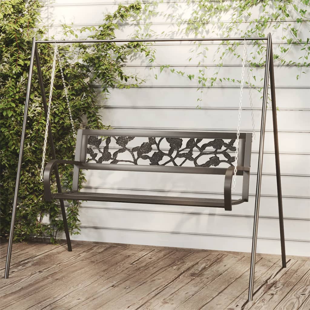 Garden Swing Bench | Black | Steel and Plastic | Medium