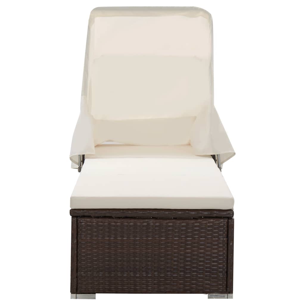 Sun Lounger | Brown | PE rattan | 195 x 65 x 110 cm | Removable Covers