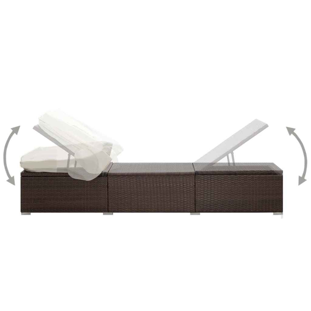 Sun Lounger | Brown | PE rattan | 195 x 65 x 110 cm | Removable Covers