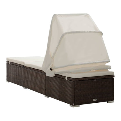 Sun Lounger | Brown | PE rattan | 195 x 65 x 110 cm | Removable Covers