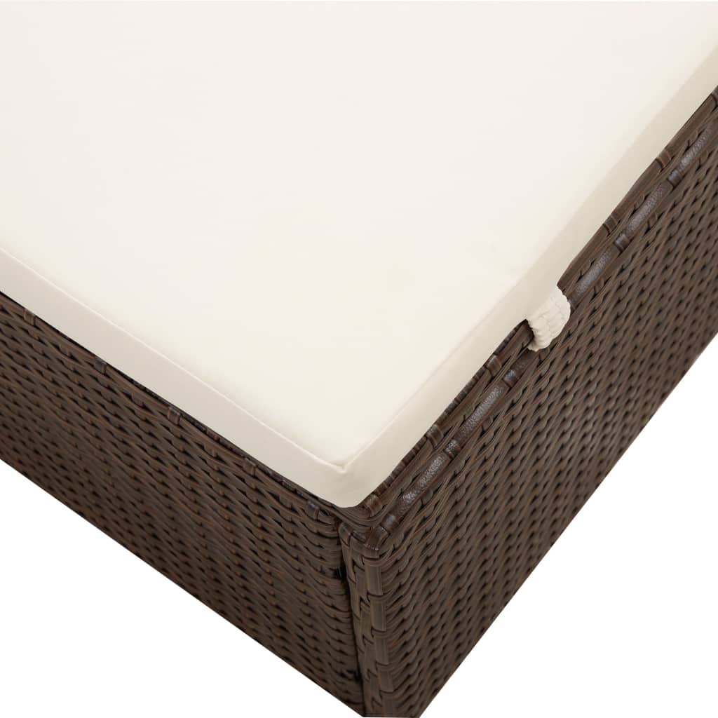 Sun Lounger | Brown | PE rattan | 195 x 65 x 110 cm | Removable Covers
