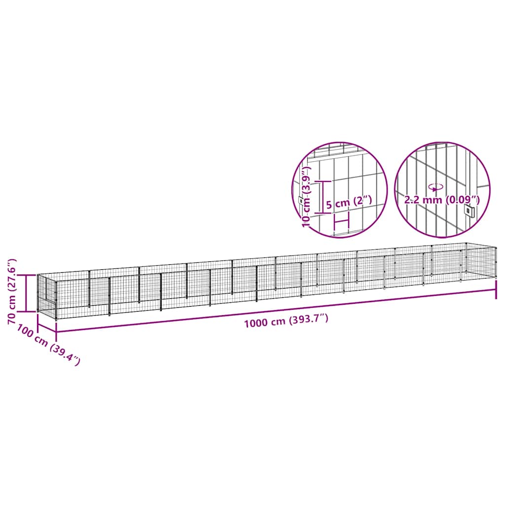 Dog Kennel Black 10 m² Steel