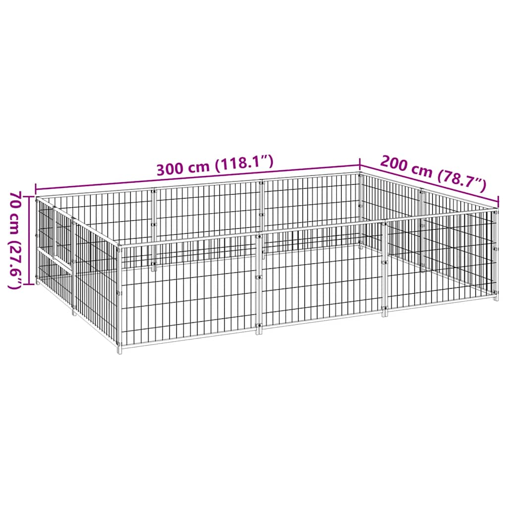 Dog Kennel Black 6 m² Steel