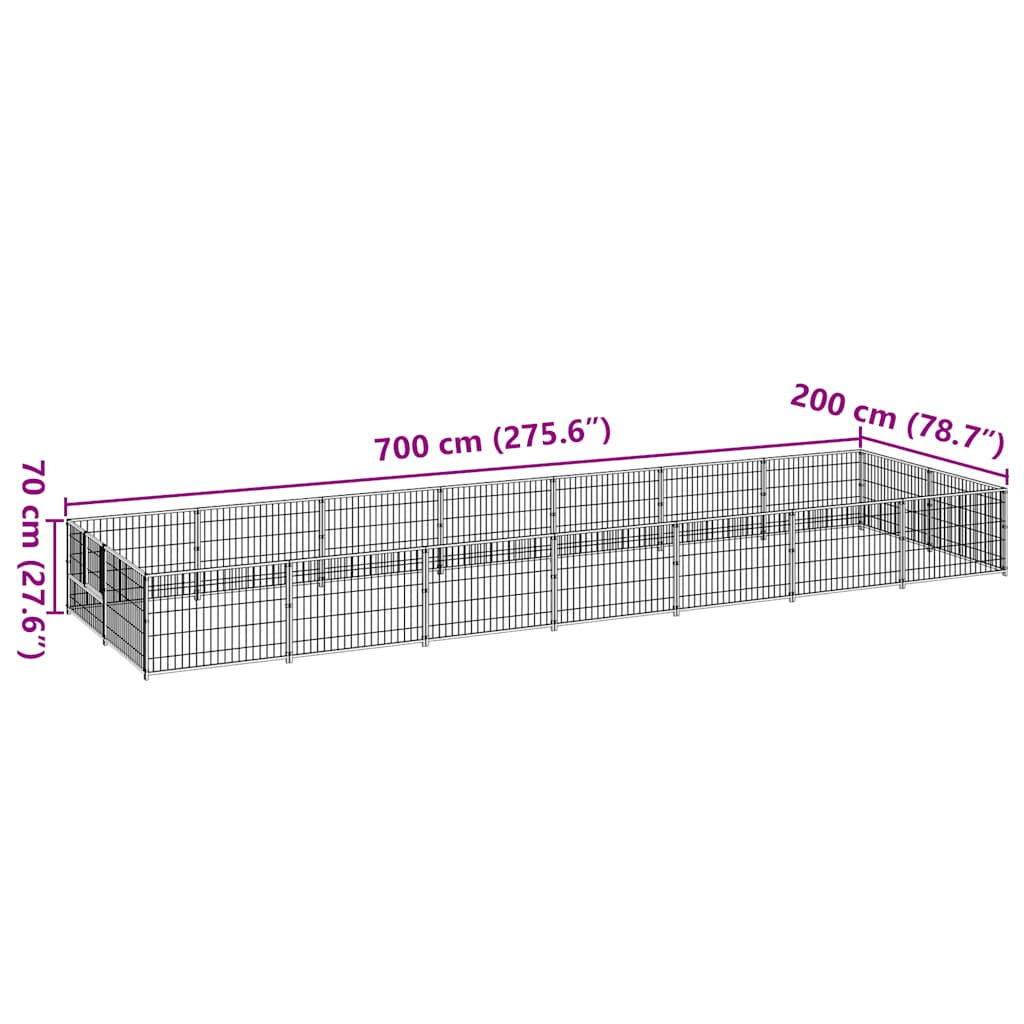 Dog Kennel Black 14 m² Steel