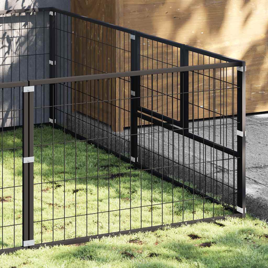 Dog Kennel Black 16 m² Steel